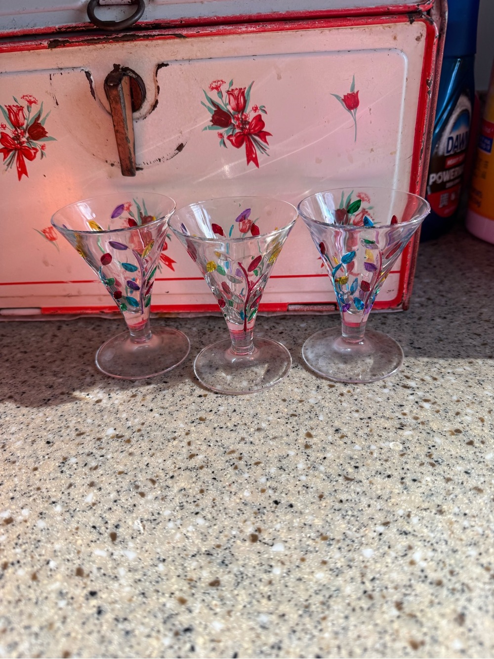 Set of 3 Hand-Painted Clear Glass Cordial Glasses - Multicolor